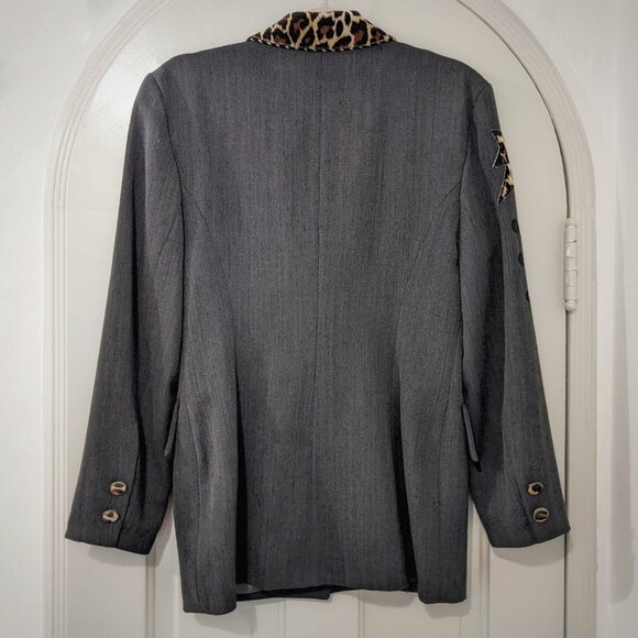 Rare VINTAGE 90s Made In France Bestini “Pop Art” Wool Leopard Detailed Jkt Sz 4 - Picture 7 of 15
